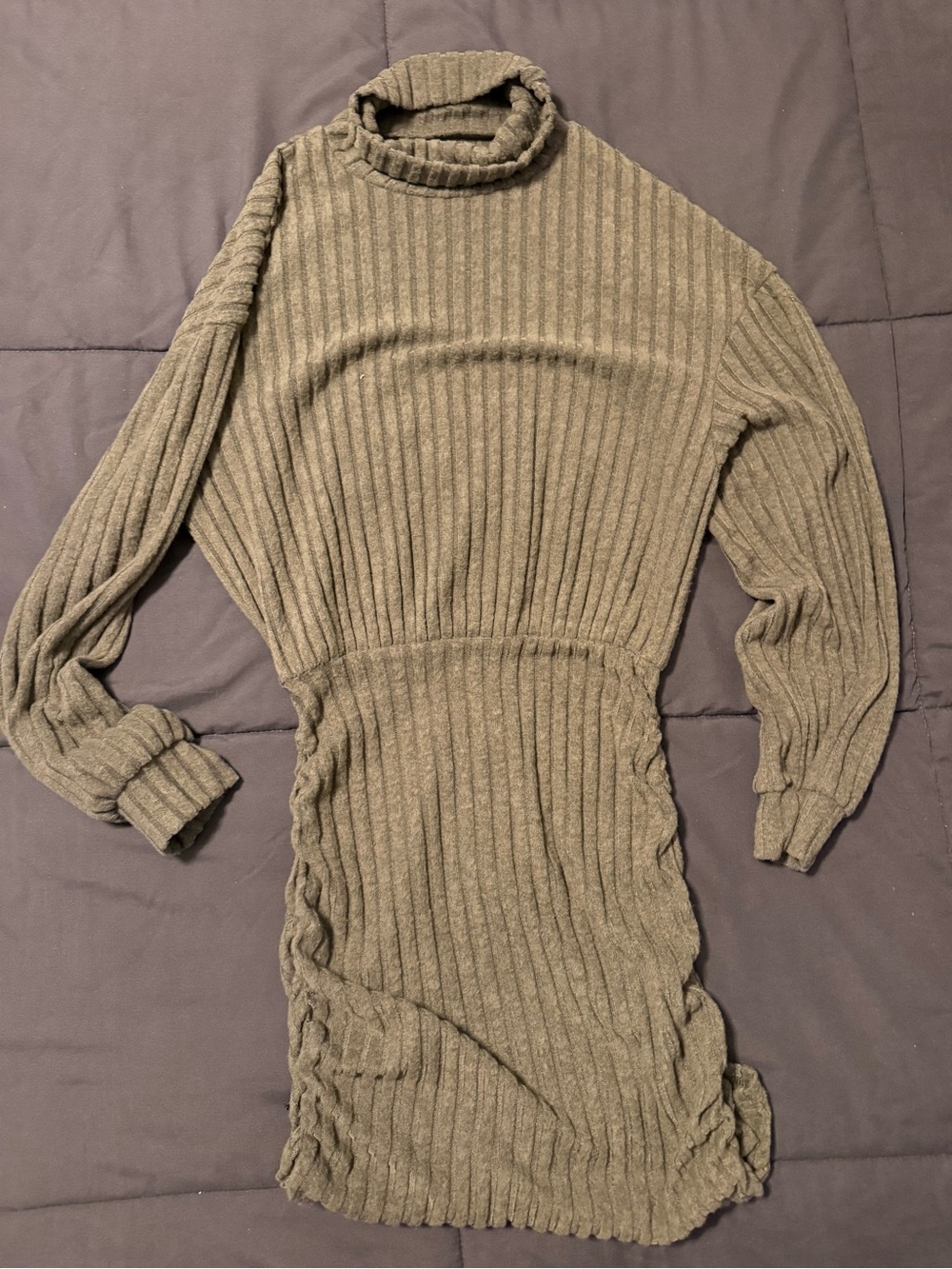 SHEIN Olive Ribbed Turtleneck Sweater Dress